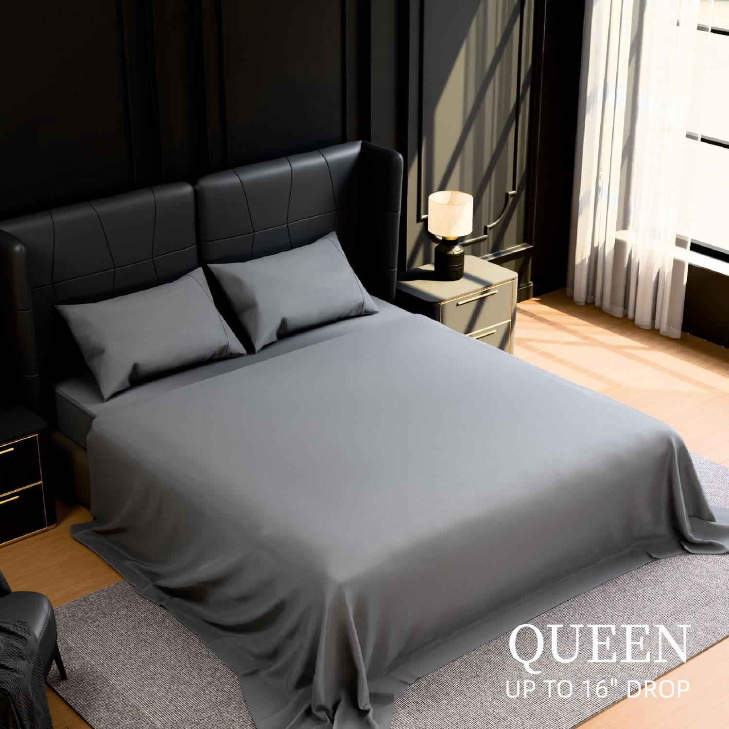 GARITIN Brushed Microfiber Queen 4-Piece Bed Sheets Set, 90GSM Ultra-Soft Breathable Bedding with 2 Pillowcases, 14-Inch Deep Pocket Fitted Sheet, Shrinkage Fade Wrinkle Resistant Easy Care, Grey