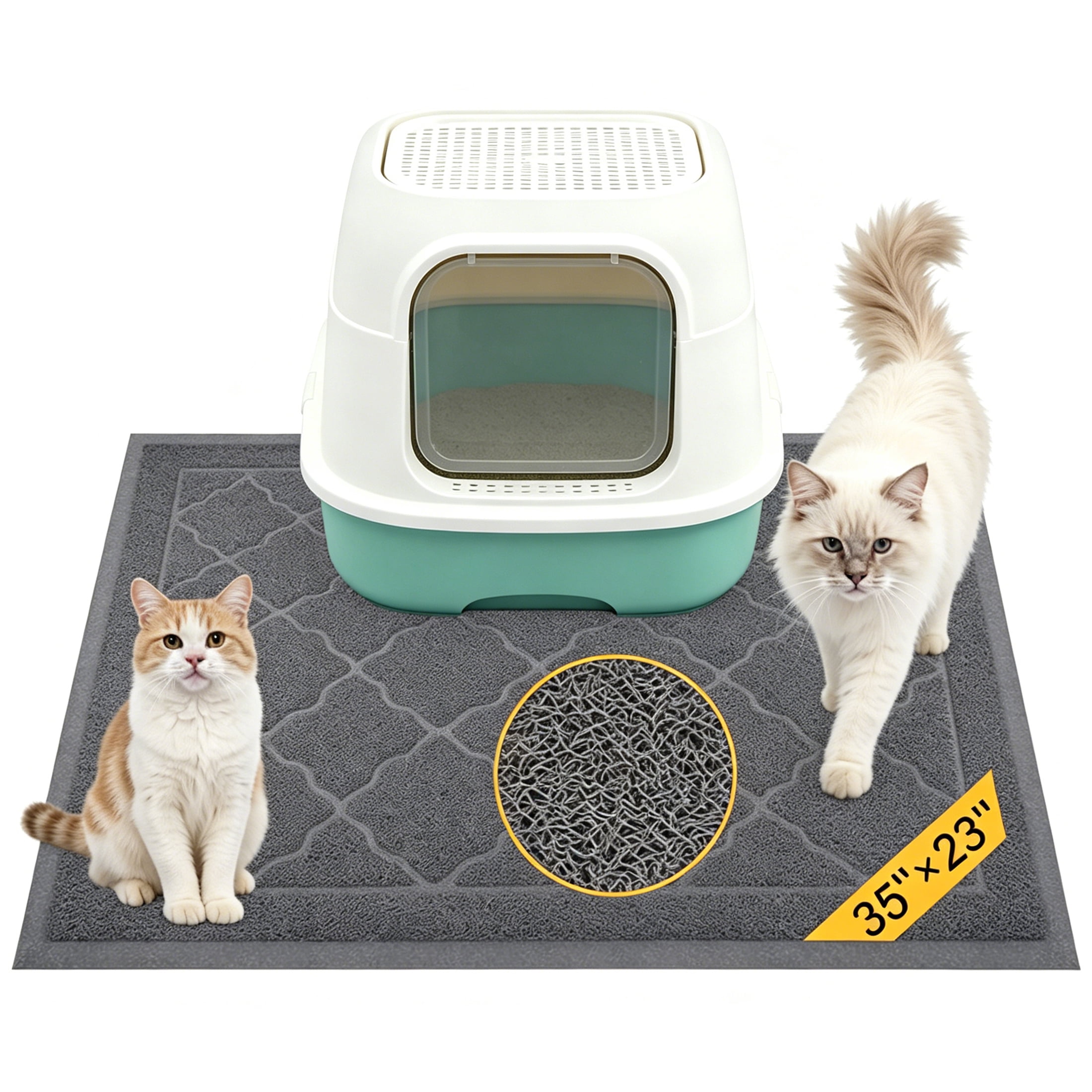 GARITIN Cat Litter Mat 35'' x 23'', Cat Mat for Litter Box Non-Slip Kitty Litter Trapping Mat, Gray