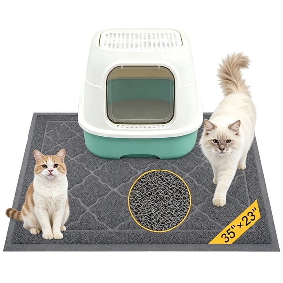 GARITIN Cat Litter Mat 35'' x 23'', Cat Mat for Litter Box Non-Slip Kitty Litter Trapping Mat, Gray