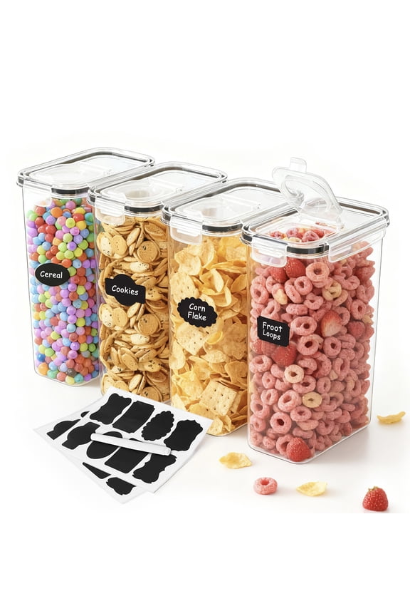 Cereal Container, Airtight Food Storage Containers, Plastic Cereal Storage Containers with Lids, Cereal Dispenser Keeper for Dry Food, Kitchen Pantry Organization Containers, 135 fl oz
