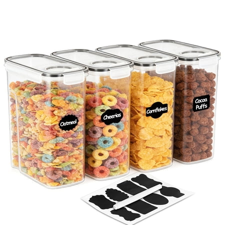 Cereal Container, Food Storage Containers with Lids Airtight Plastic Cereal Keeper Dispenser for Kitchen Pantry, 135 fl oz