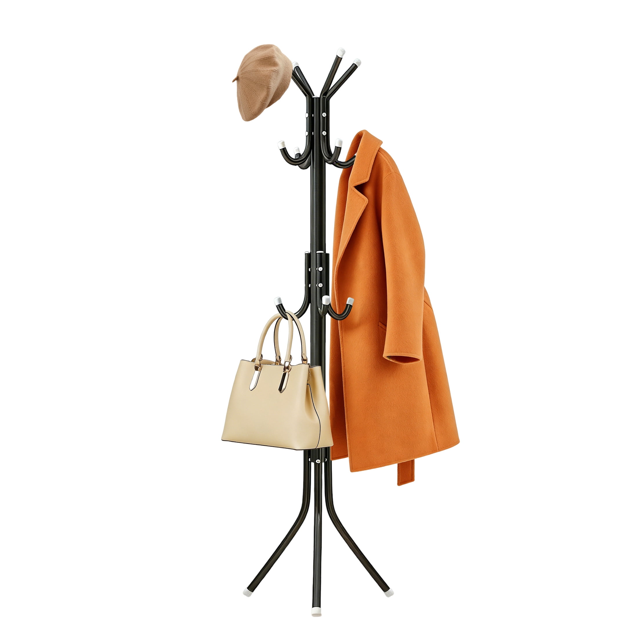 GARITIN Coat Rack Freestanding with 12 Hooks, Heavy Duty Coat Tree for Entryway Bedroom Corner Hall, Black