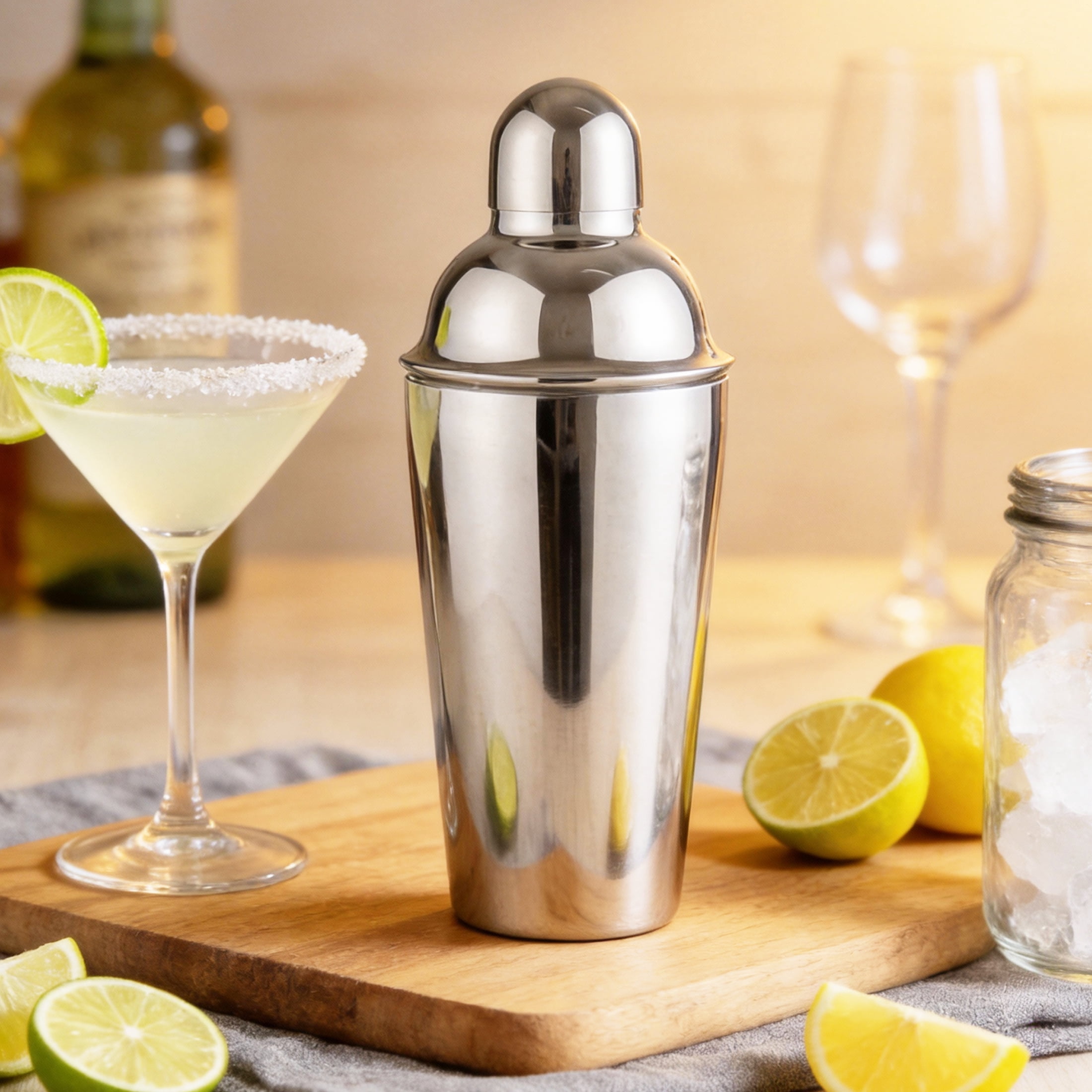 cisilov Cocktail Shaker 20 oz, Stainless Steel Boston Shaker Martini & Margarita Mixer with Built-in No-Leak Strainer for Bartending, Home Bar & Party Drink Mixing, Silver