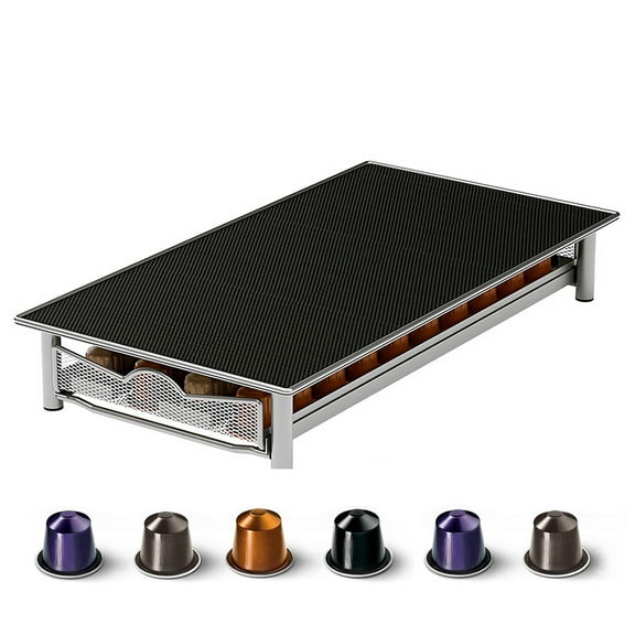 cisilov Coffee Pod Holder, Coffee Organizer Station for Counter, Metal Coffee Capsule Storage Drawer, 40 Pods Capacity, Black