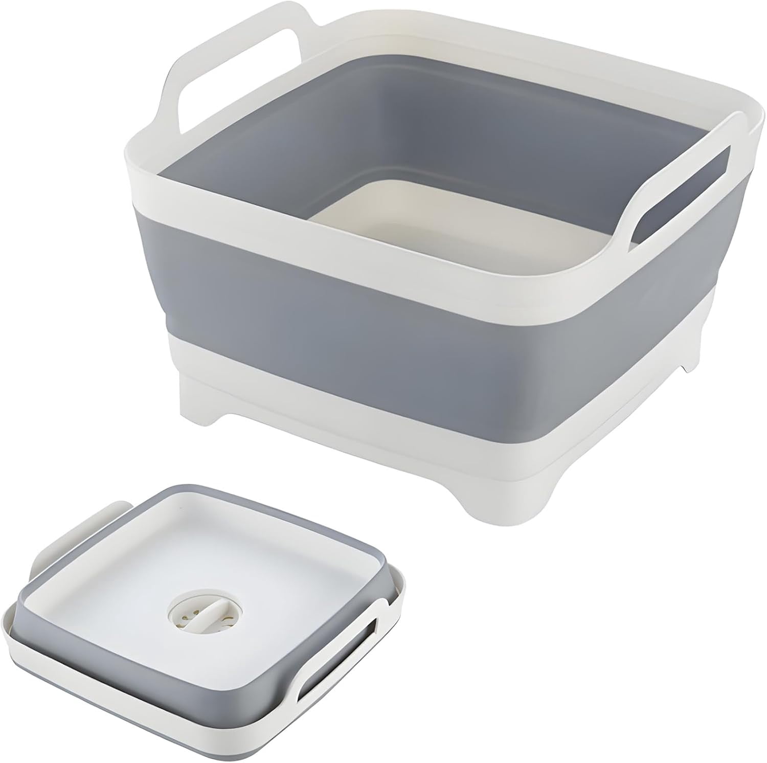 Collapsible Dish Tub, 9L Foldable Washing Basin With Drain Plug and Handles, Space-Saving Plastic Sink Basin for Kitchen, Camping, Laundry