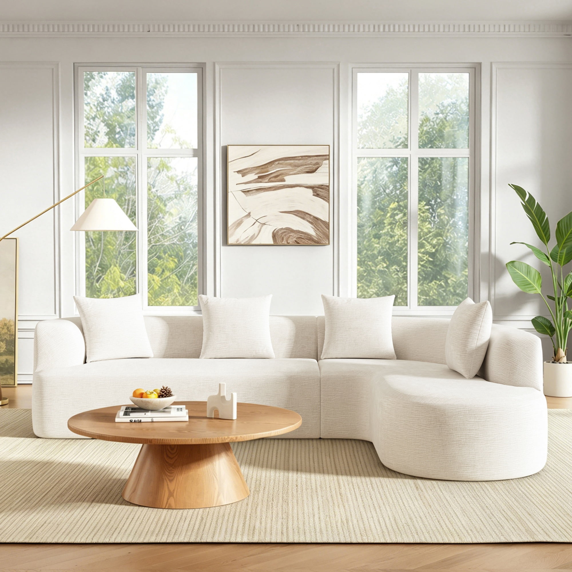 GARITIN Curved Cloud Couch 116.5 Inch, Oversized L Shaped Chenille Sectional Sofa with High Resilience Foam for Living Room, Beige