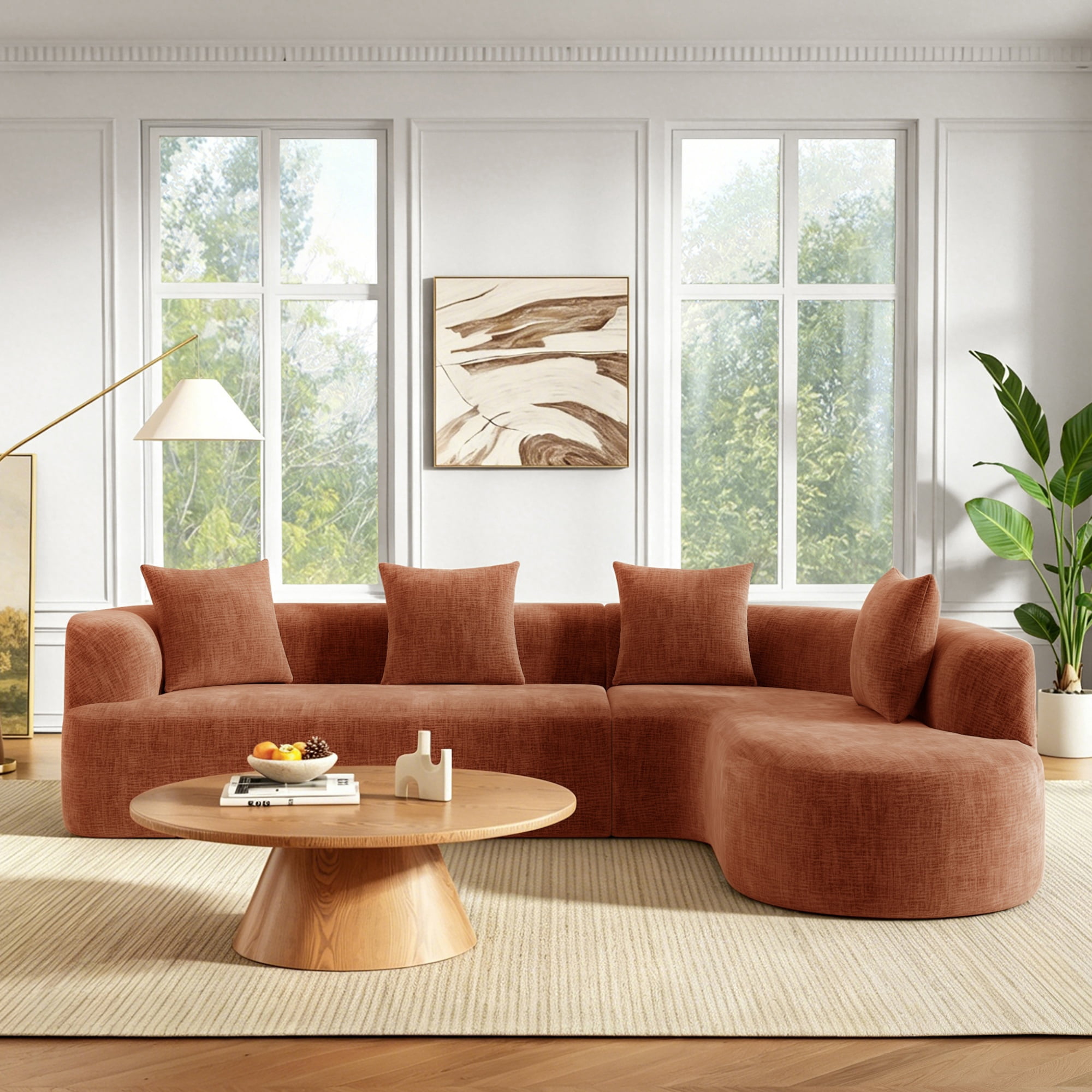 GARITIN Curved Cloud Couch 116.5 Inch, Oversized L Shaped Chenille Sectional Sofa with High Resilience Foam for Living Room, Orange