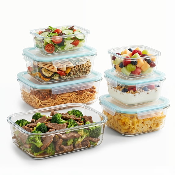 CISILOV 7 Pack Glass Food Storage Containers with Lids,Lunch Box Microwave Safe, Airtight Meal Prep Containers Glass, Oven Safe Bento Boxes,Tupperware Set