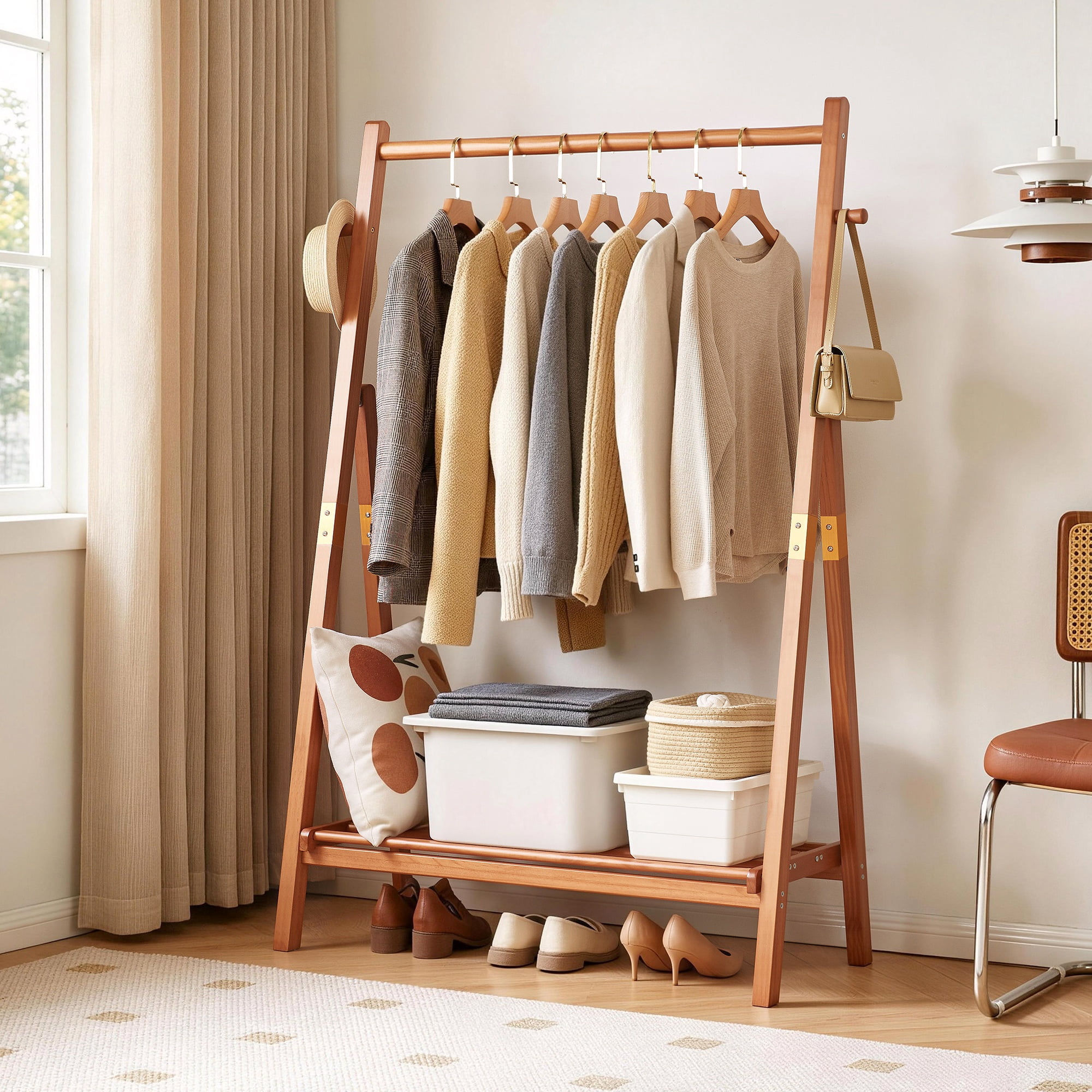 GARITIN Heavy-Duty Solid Wood Freestanding Clothes Rack, A-Shaped ...