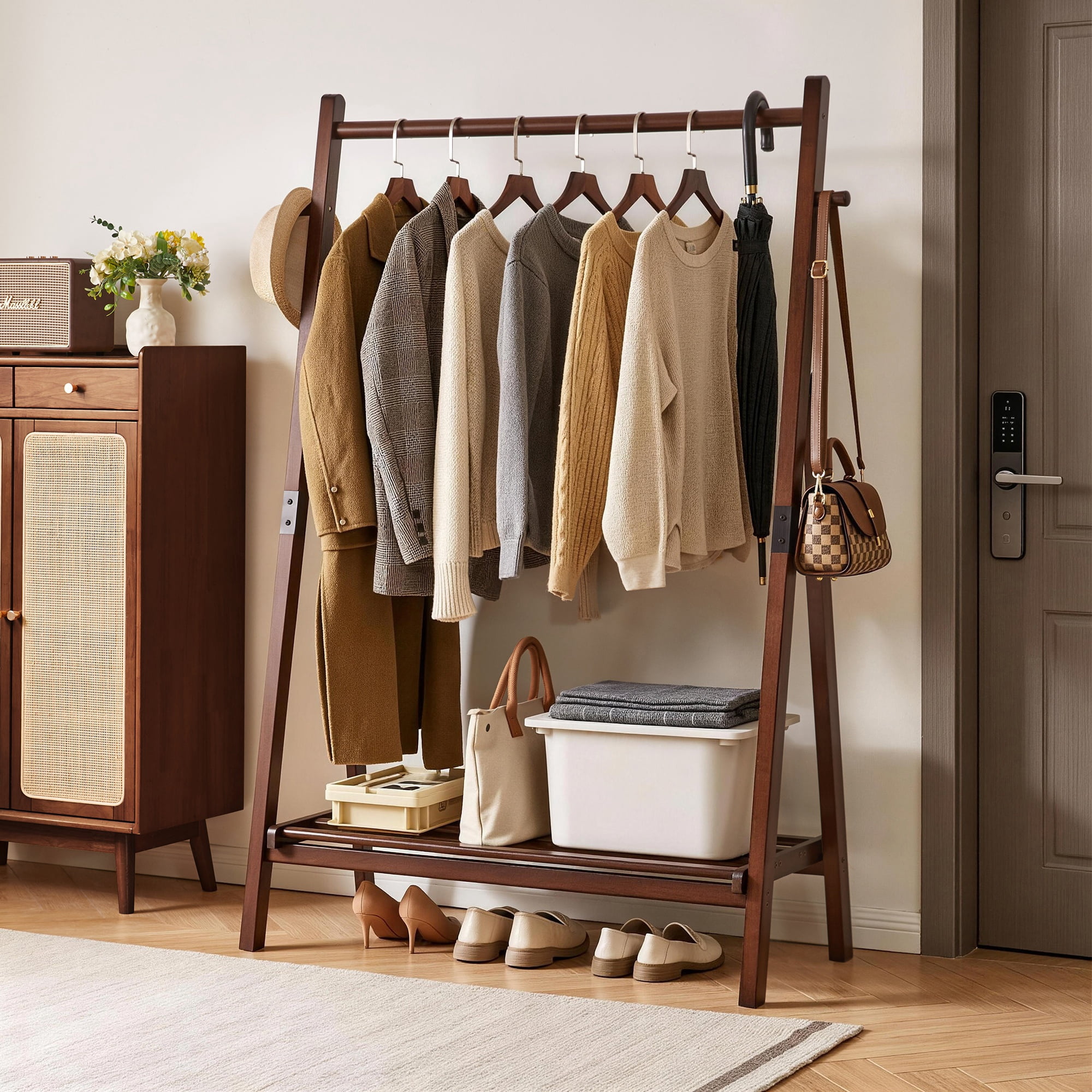 Clothes Rack Storage GARITIN Heavy-Duty Solid Wood Freestanding Clothes Rack, A-Shaped ...