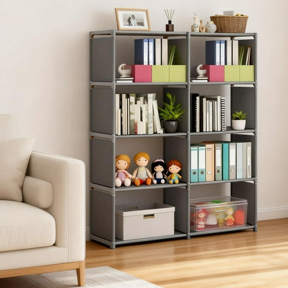 GARITIN Portable 8-Cube Bookshelf, Vertical Storage Organizer Bookcase, Portable Grid Shelf Bookshelves Book Shelf, Storage Shelves Unit for Living Room, Study Room, Bedroom