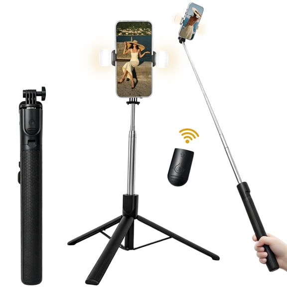 GARITIN Selfie Stick Tripod for Phone with Remote Control & Holder, Black