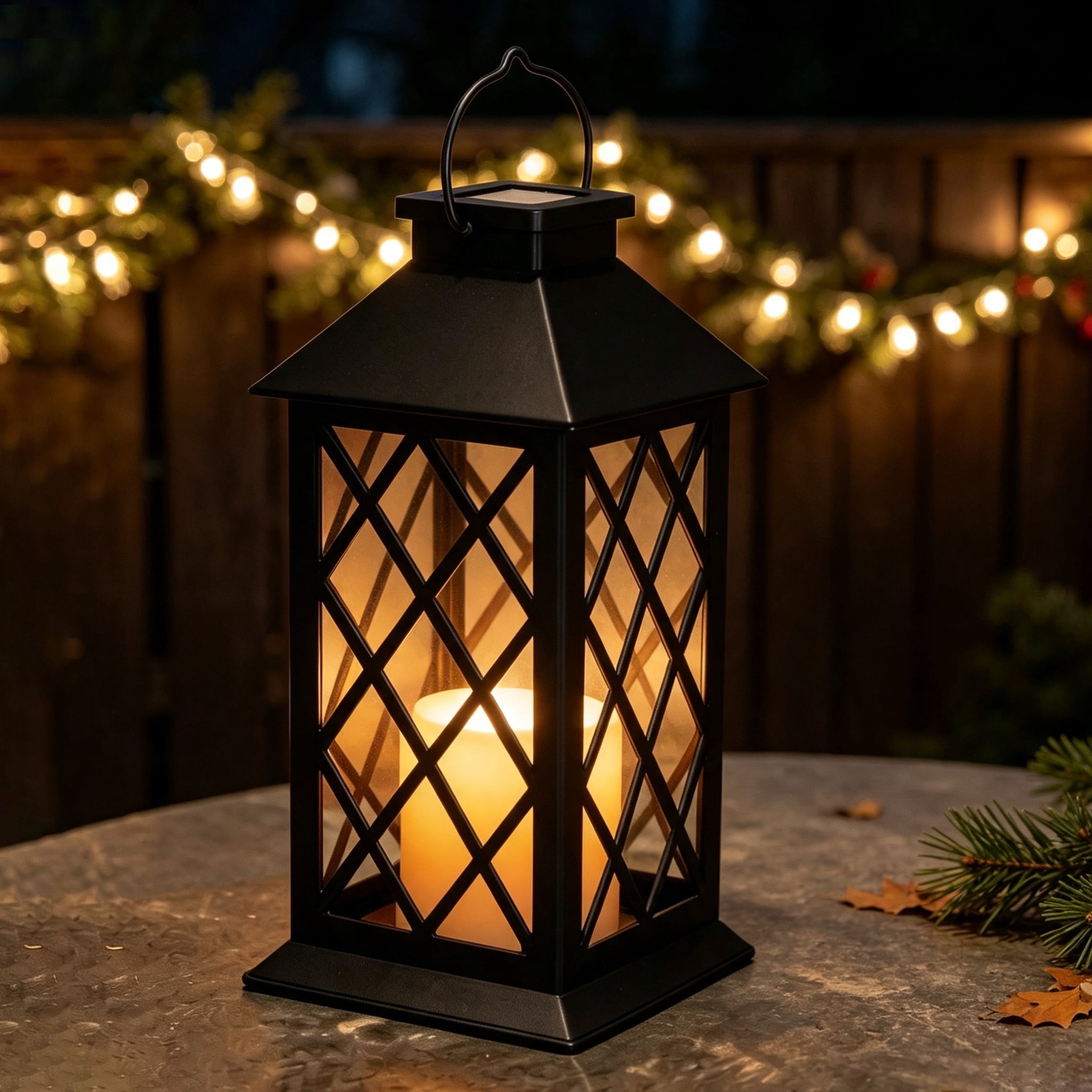 cisilov Solar Lanterns Outdoor Hanging, Waterproof Flickering Flameless Candles for Patio Garden Porch, Black