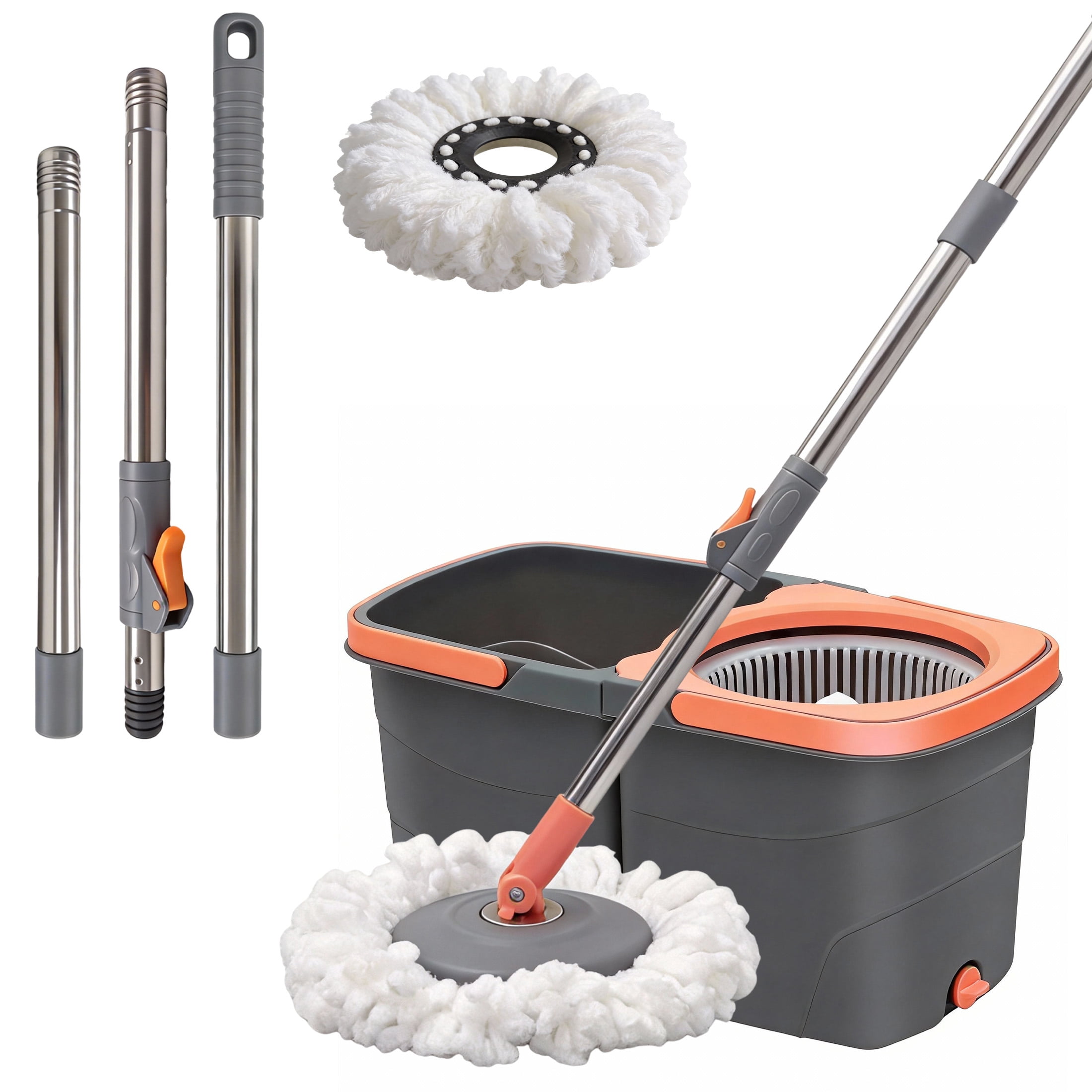 GARITIN Spin Mop and Bucket, Microfiber Mop with Wringer, Hands-Free Auto-Spin Drying, Dual-Bucket Floor Cleaning System for Hardwood Tile Marble
