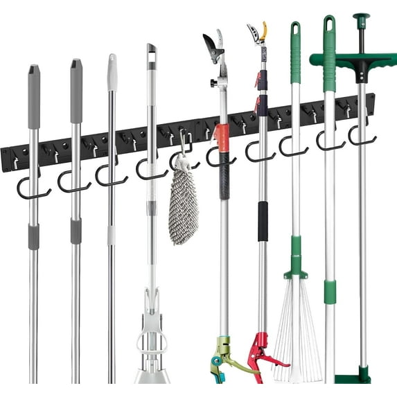 GARLWOLEX 2 Pack Broom Hanger Wall Mount , Broom Holder Utility Rack with 10 S-Holder and 10 Hooks, Garden Tool Organizer, Cleaning Supplies Organizer