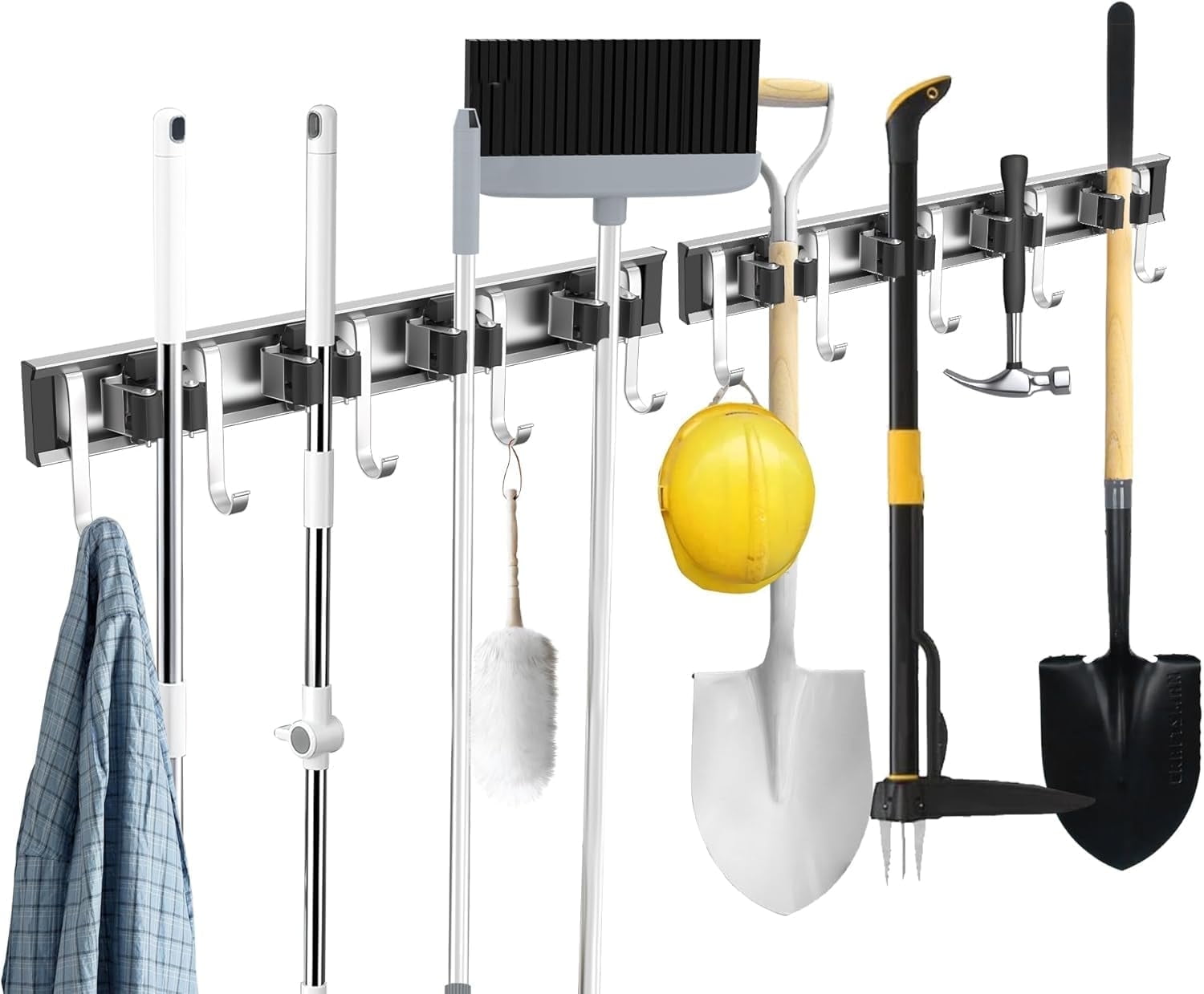 GARLWOLEX Broom Holder 2 Pack, Broom Hanger Wall Mount for Garage Organization, Garden Tool Organizer 4 Racks with 5 Hooks, Broom Rack for Rakes, Shovels with Screws