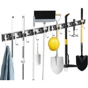 GARLWOLEX Broom Holder 2 Pack, Broom Hanger Wall Mount for Garage Organization, Garden Tool Organizer 4 Racks with 5 Hooks, Broom Rack for Rakes, Shovels with Screws