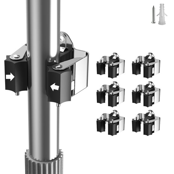 GARLWOLEX Broom Holder Wall Mount - 6 Pack Heavy Duty Broom Hooks Bulk, Space-Saving Broom Rack for Garage, Kitchen, Closet Organization