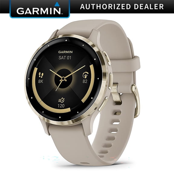 Restored GARMIN, 010-N2785-02/1F, Venu 3S, Smartwatch, 41mm, Alarm, Altimeter, Calendar Function, Compass, Customizable, GPS, Music, Oximeter, Stopwatch, Timer, Health Fitness GPS, 240 Hour Battery Life, 3 Gram, Gold Steel Bezel,
