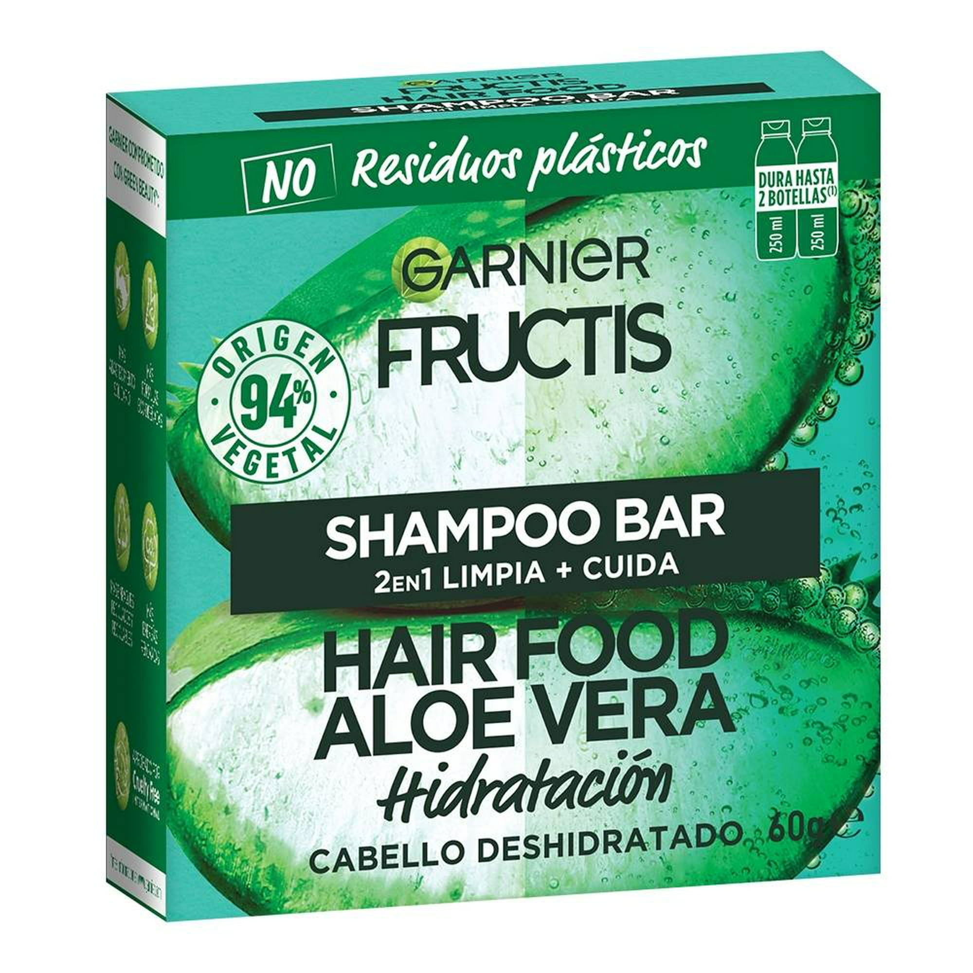 GARNIER Shampoo bar Fructis 2 en 1 hair food aloe vera hidratación 60 g
