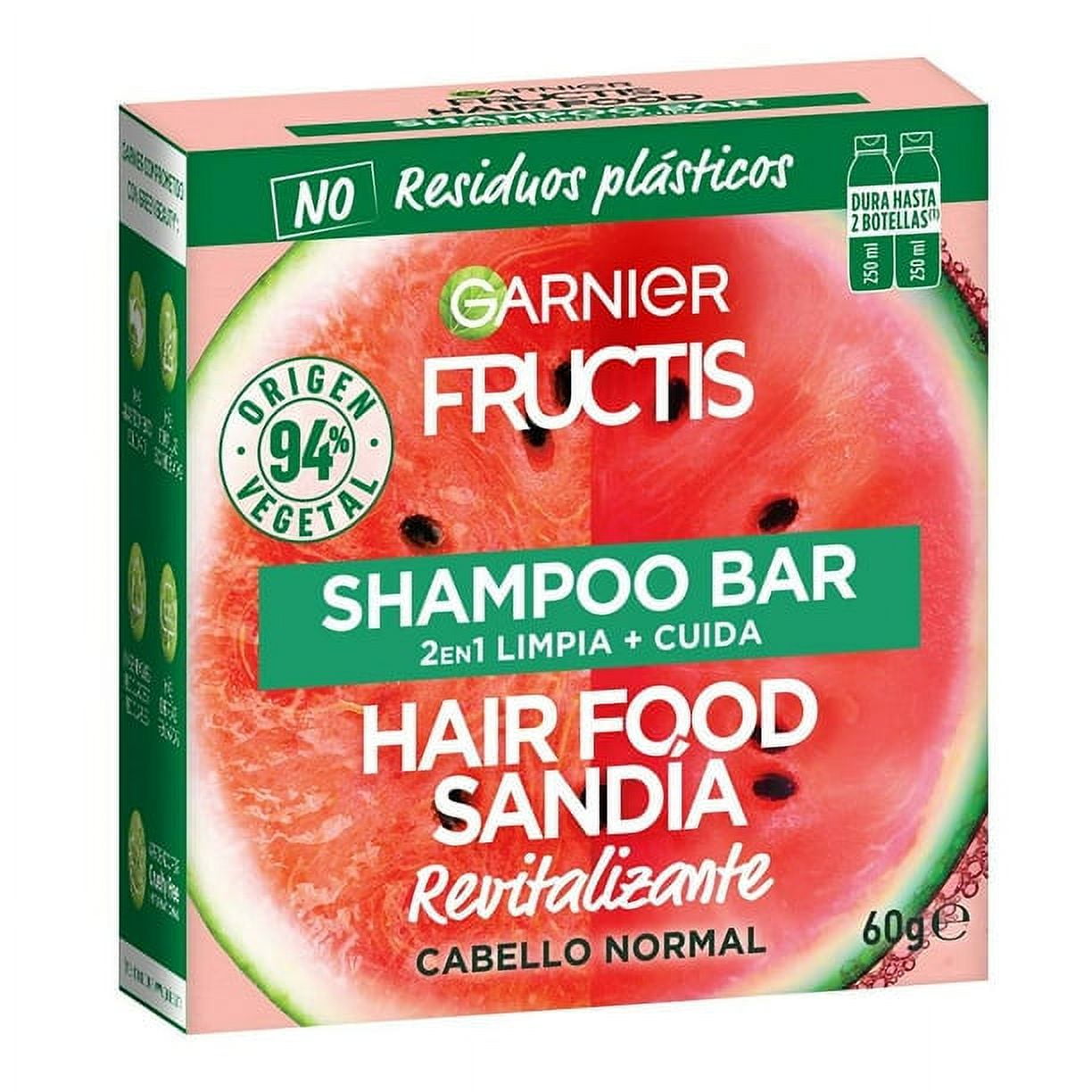 2 GARNIER Shampoo bar Fructis 2 en 1 hair food sandía revitalizante 60