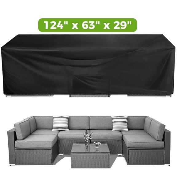 YEERSWAG Patio Furniture Cover, 124"Lx63"Wx29"H 420D Waterproof Outdoor Rectangular Table Sofa Set Cover, UV Wind Snow Dust Resistant Heavy Duty Oxford Fabric Lawn Garden Furniture Protector