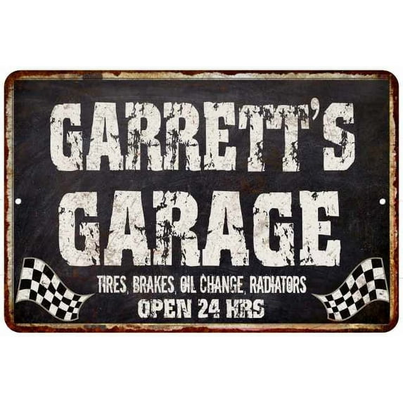 GARRETT'S Garage Black Grunge Gift Sign 8 x 12 Matte Finish Metal 108120005403