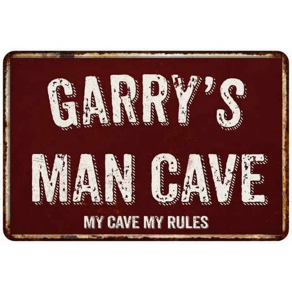 GARRY'S Man Cave Red Grunge Sign Metal 8x12 Decor 108120003167