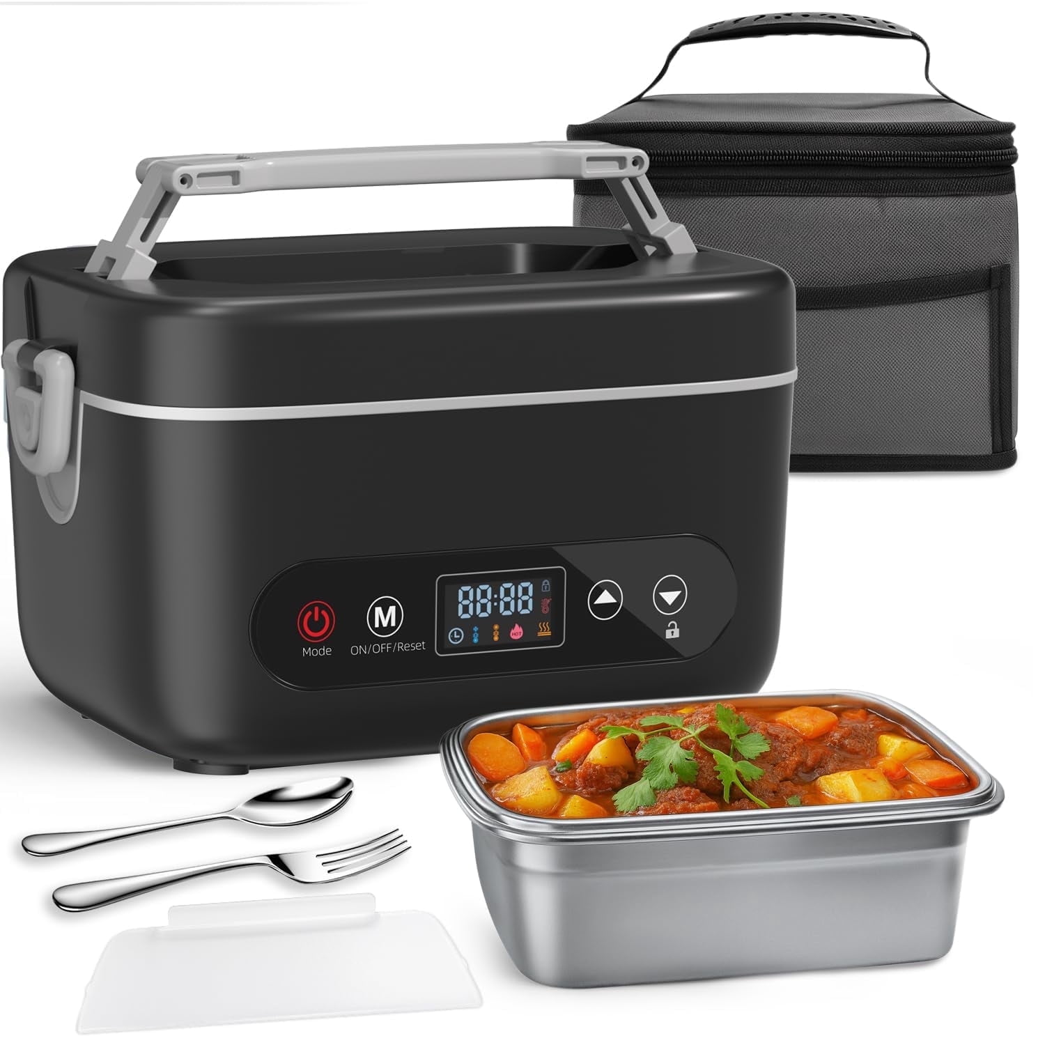 Open Box GARSHEON Electric Cordless Lunch Box, 24,000mAh Rechargeable Heated Lunch Box