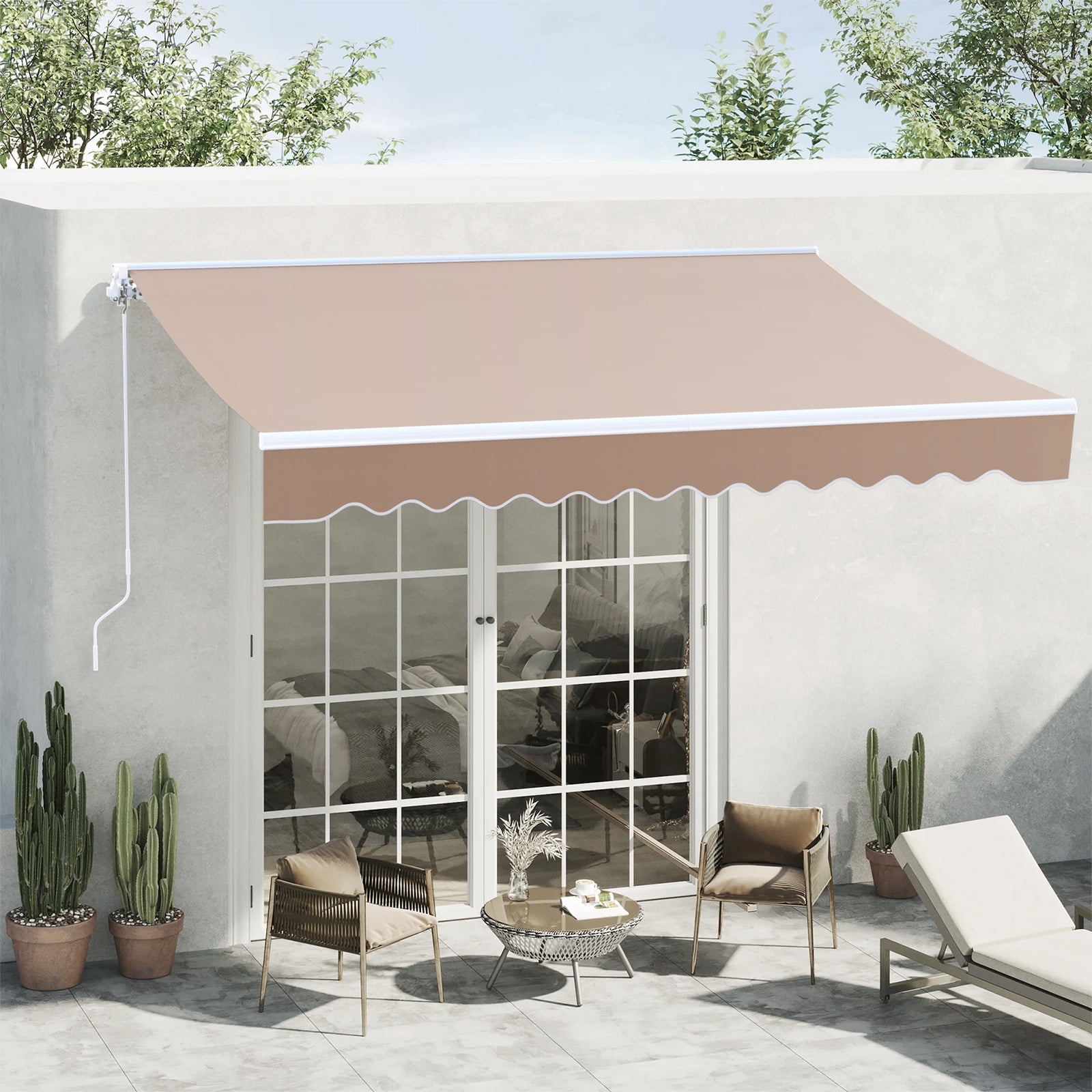 GARTIO 10' x 8' Retractable Patio Awning Outdoor Window Sun Shade Cover with Crank Handle