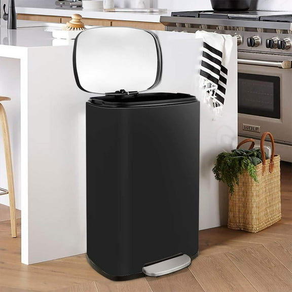 GARTIO 13 gal Stainless Steel Kitchen Step Can Black Garbage Can with Lid