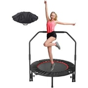 GARTIO 40" Mini Fitness Trampoline, Foldable Exercise Rebounder for Adults Kids, with 3-Level Adjustable Foam Handrail