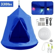 GARTIO Hanging Tree Tent Kids Play House Swing Hanging Tent with LED Lights 330 lbs - Blue