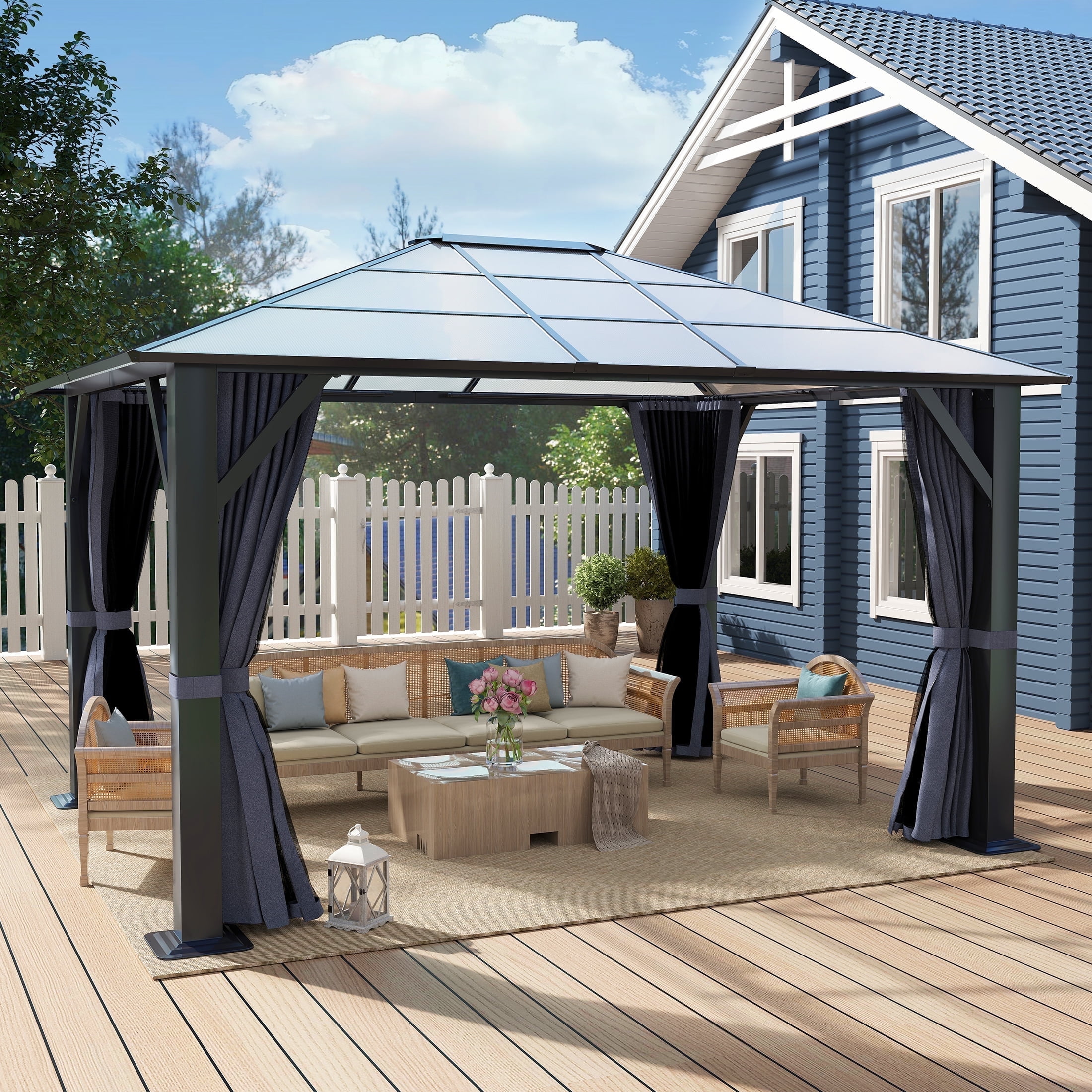 GARTOO 10' x 12' Hardtop Gazebo, Outdoor Polycarbonate Roof Gazebo with ...