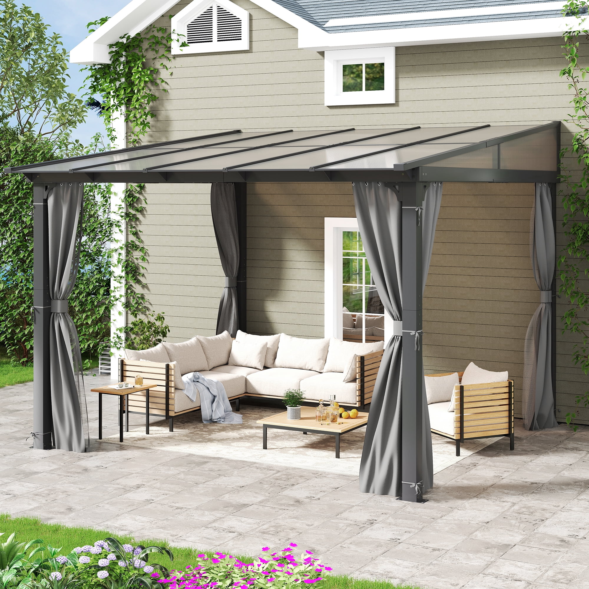 Howsvn 10x10 FT Wall-Mounted Aluminum Outdoor Patio Gazebo, Pop-Up Canopy Tent Instant Shelter with UV Protection & Waterproof Cover for Outdoor Events