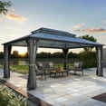 thumbnail image 1 of GARTOO 12 Ft. x 16 Ft. Hardtop Gazebo Outdoor Double Polycarbonate Roof Steel Frame Gazebo with Netting & Curtains, Gazebos for Patio, Backyard, Deck and Lawn, 1 of 9