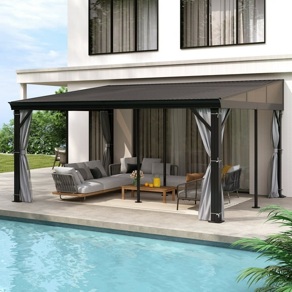 GARTOO 12x16 FT Heavy-Duty Galvanized Steel Canopy with PC Panel Sidewalls, All-Weather Shelter for Carport, Storage, or Commercial Use