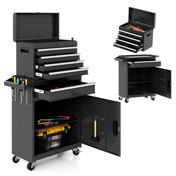 Howsvn 2-in-1 Detachable Rolling Tool Chest with 5 Drawers & 2 Trays - Heavy Duty Storage Solution