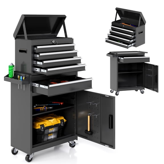 Howsvn 2-in-1 Detachable Rolling Tool Chest with 5 Drawers & 2 Trays - Heavy Duty Storage Solution