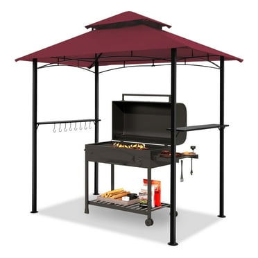 GARTOO 5x8 Grill Gazebo with LED Lights, Double-Vented Roof, UV Protection - Perfect for Outdoor BBQ & Patio, Red