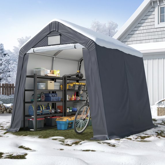 Howsvn 8' x 8' Portable Shed Storage Shelter, Heavy Duty Instant Waterproof Storage Tent Sheds, Outdoor Garage Carport with Roll-up Door and Vent Window
