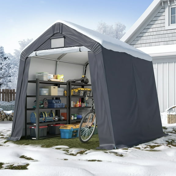 GARTOO 8' x 8' Portable Shed Storage Shelter, Heavy Duty Instant Waterproof Storage Tent Sheds, Outdoor Garage Carport with Roll-up Door and Vent Window