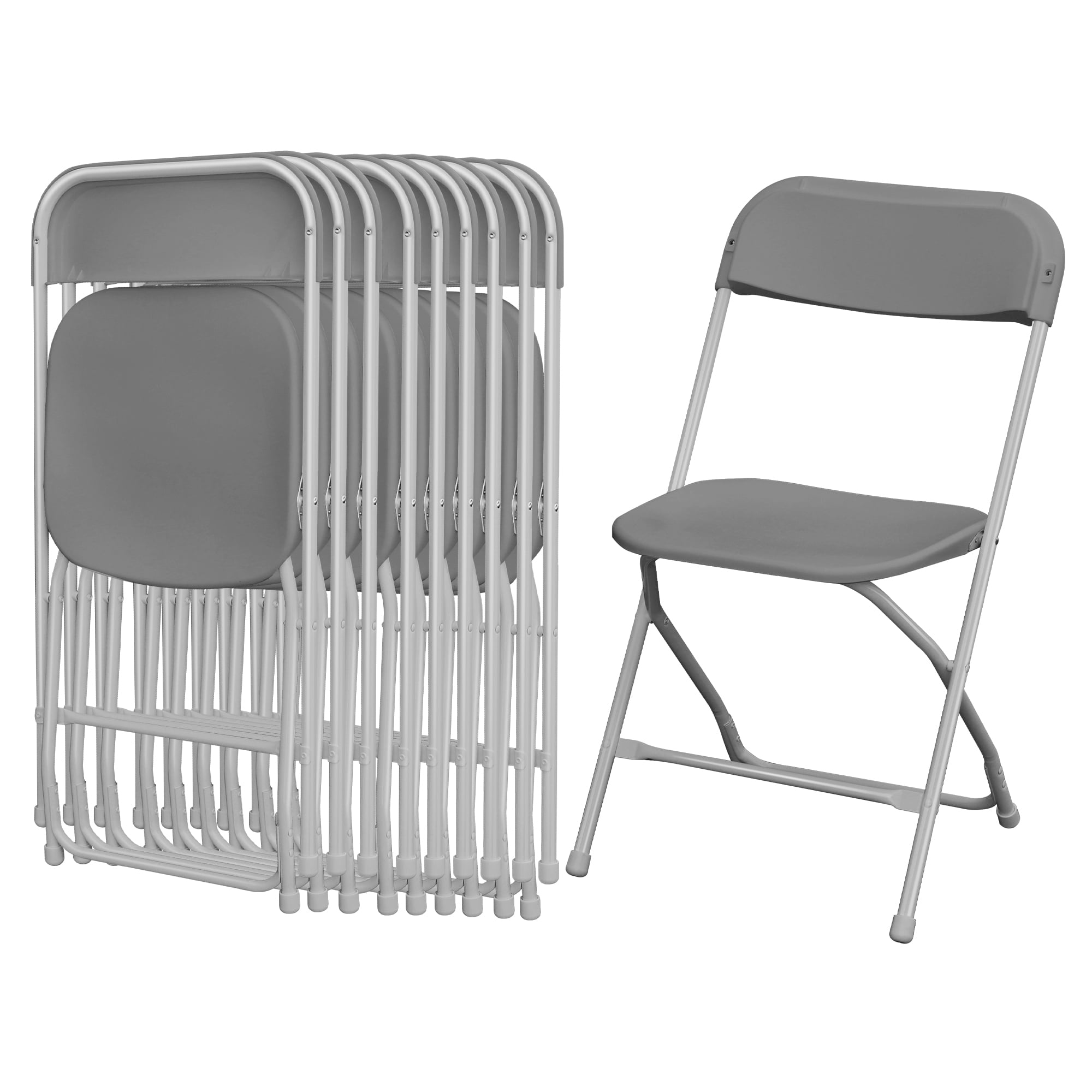 Gray Metal Lightweight Folding Utility Chairs Set of 10