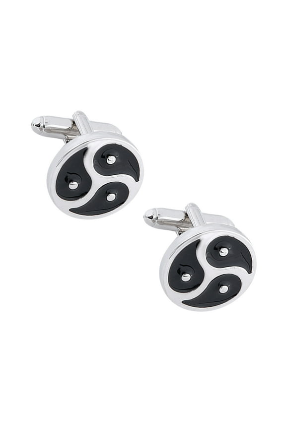 1 Pair Round Silver Cufflinks with Alloy Material for Formal Events and Weddings