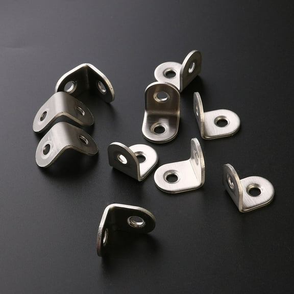 GARVALON 10Pcs Flat Plate Straight Bracket 25x25x16mm 2mm Thick Silver 90 Degree Right Angle Furniture