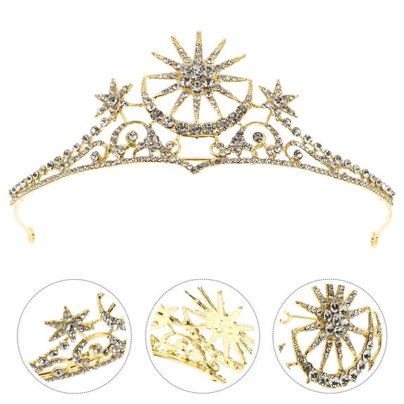 GARVALON 1Pack Bridal Crown for Women Rhinestone Wedding Headpiece Golden Color Elegant Style