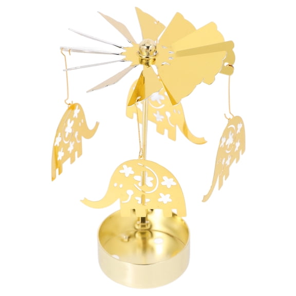GARVALON 1Pack Golden Iron Carousel Candle Holder Rotating Display For Home Decoration