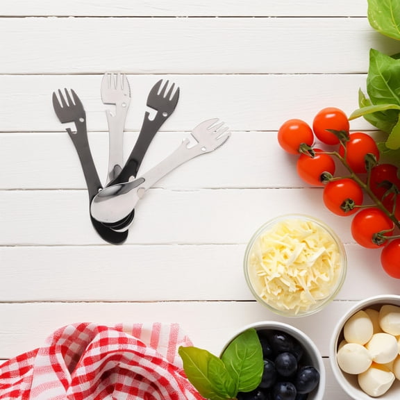 GARVALON 4Pcs Stainless Steel Portable Tableware Utility Spork for Travel and Camping