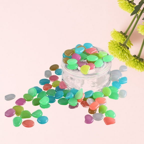 GARVALON 50Pcs Round Luminous Cobblestones for Aquarium Landscape 3.9*1.2in