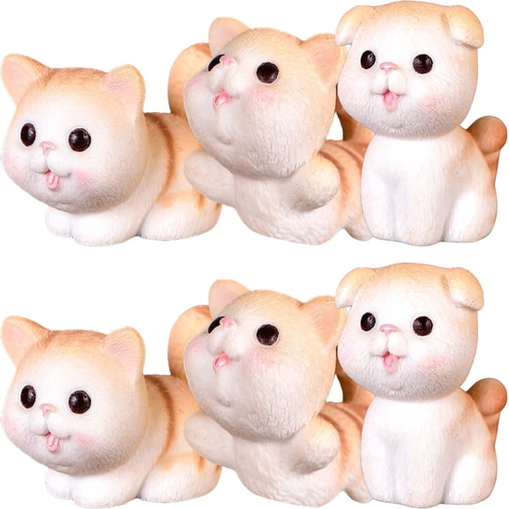 GARVALON 6Pcs Cartoon Kitten Figurine Assorted Color Resin Miniature Cat Statue for Bedside Dining Table 3.6X2.2X1.5in